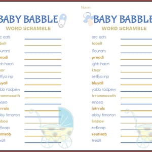 Baby Shower Game Baby Babble Blue - Etsy
