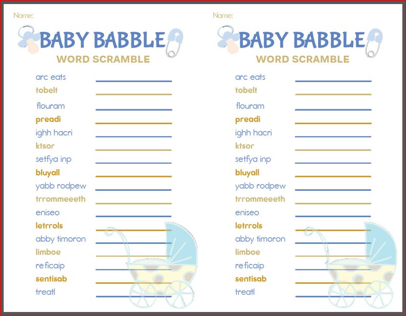 Baby Shower Game Baby Babble Blue Etsy