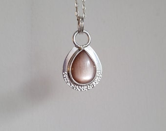 Peach Sunstone Silver Necklace: Elegant Teardrop Pendant
