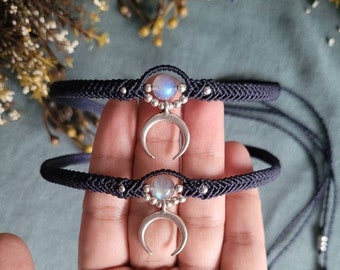 Makramee Halbmond Choker mit Labradorit, Geschenk für Sie