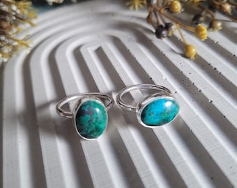 Handcrafted Chrysocolla Silver Ring: Boho Gemstone Statement Jewelry