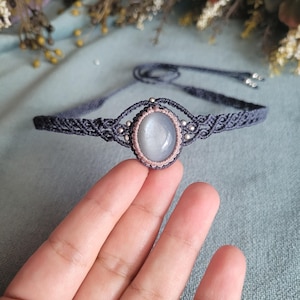 Moonstone Macrame Choker: Adjustable Boho Crystal Necklace