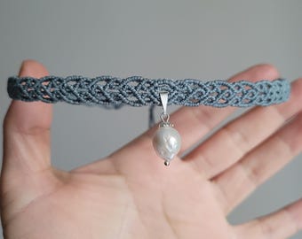 Macrame Choker Necklace with Pearl