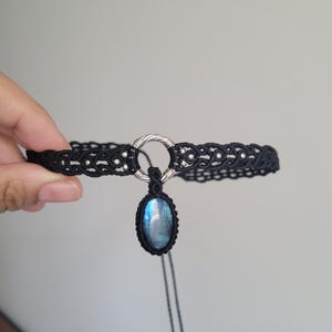 Labradorite Macrame Choker: Adjustable Gothic Gemstone Necklace