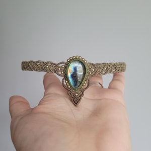 Labradorite Macrame Choker: Adjustable Gemstone Necklace, Gothic Jewelry