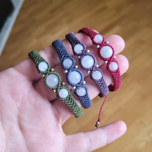 Moonstone Macrame Bracelet: Adjustable Gemstone Crystal Healing Jewelry