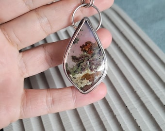 Scenic Moss Agate Sterling Silver Necklace: Elegant Stone Pendant