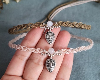 Macrame Choker Necklace with Moonstone: Delicate Gemstone Beaded Choker