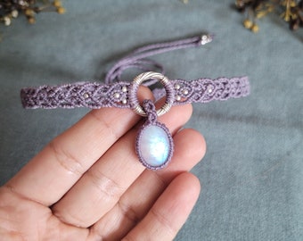 Collana macrame di pietra di luna, collana di pietra di luna, girocollo in pietra di luna, girocollo in macrame