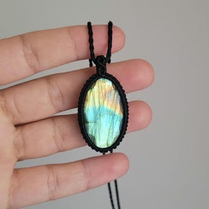 Labradorite Macrame Necklace: Adjustable Black Gothic Gemstone Jewelry
