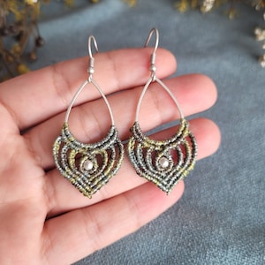 Macrame earrings, bohemian style earrings, Dangle earrings, Shiny thread earrings, Gift for her