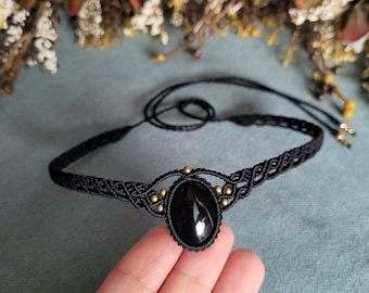 Onyx macrame choker necklace, gift for her