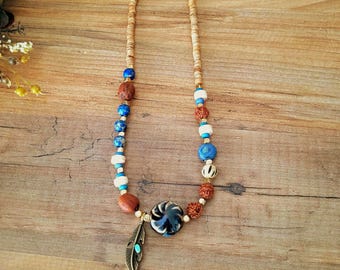Handmade Boho Beaded Necklace – Natural Beads & Brass, Tribal Jewelry