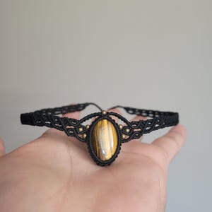 Tiger&#39;s Eye Macrame Necklace: Healing Gemstone Crystal Choker