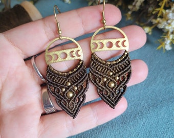 Moon Phase Macrame Earrings: Boho Celestial Jewelry