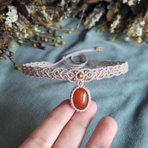 Crystal macrame necklace,  bohostyle crystal necklace,  carnelian  macrame necklace