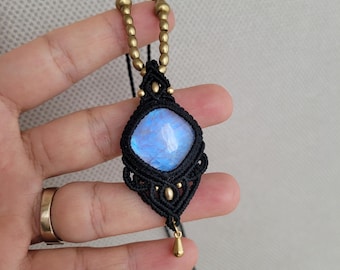 Handmade Moonstone Macrame Pendant Necklace: Boho Gemstone Jewelry