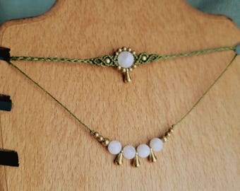 Handmade Moonstone Choker Set: Boho Macrame Necklace, Brass Accents