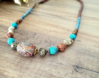 Handmade Boho Beaded Necklace – Natural Beads & Brass, Tribal Jewelry
