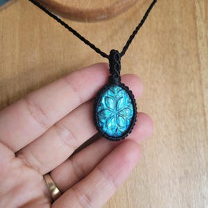 Labradorite Macrame Necklace: Adjustable Black Gothic Gemstone Jewelry