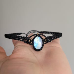 Moonstone Macrame Choker: Black Gothic Bohemian Necklace
