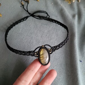 Labradorite Macrame Choker: Adjustable Gothic Gemstone Necklace