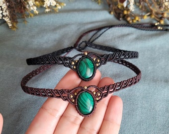 Macrame malachite choker necklace, Gift for her