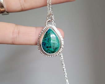 Chrysocolla silver necklace,