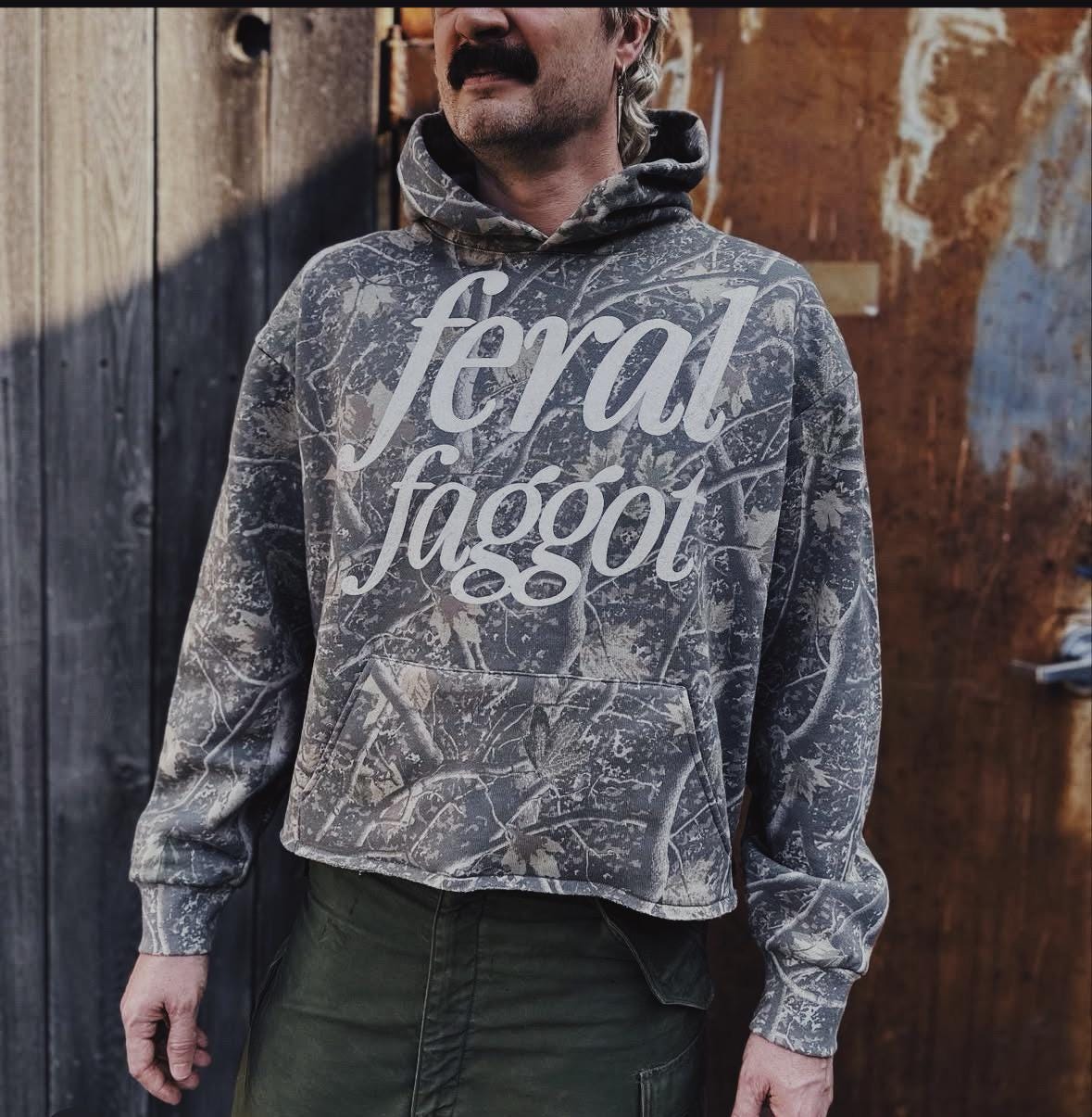 Feral Fagot Cropped Camo Pullover Hoodie