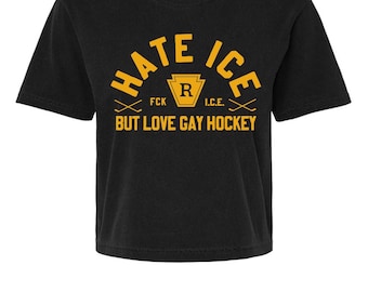 Hate ICE but Love Gay Hockey Heated Rivalry Cropped Tee