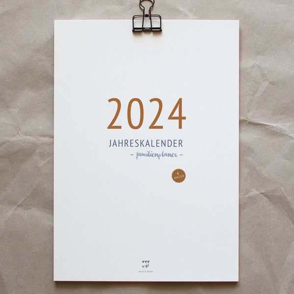 A4 Familienkalender und Jahresplaner 2024/2025 "No. 2" (DIN A4) - mit 3/4/5 Spalten