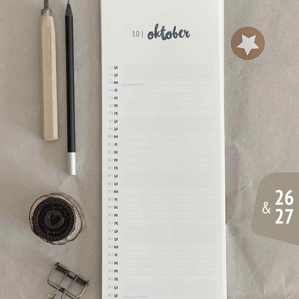 Calendario de pared 2026/2027 – «Piccolo n.º 2»