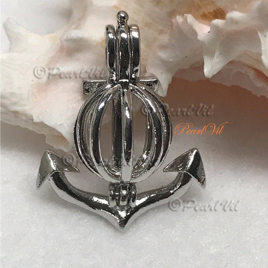 Sterling Silver Anchor Cage Pendants For Jewelry Making - Pearl And Gemstone Holders