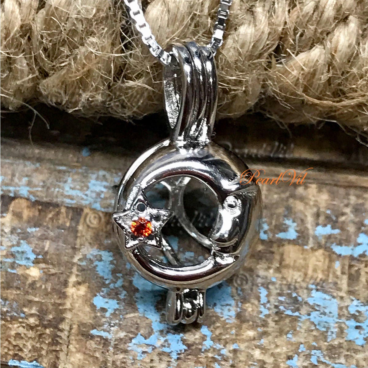 Heavenly Moon With Star Cage Pendant 925 Sterling Optional Etsy Heavenly Moon With Star Cage Pendant 925 Sterling Optional Etsy