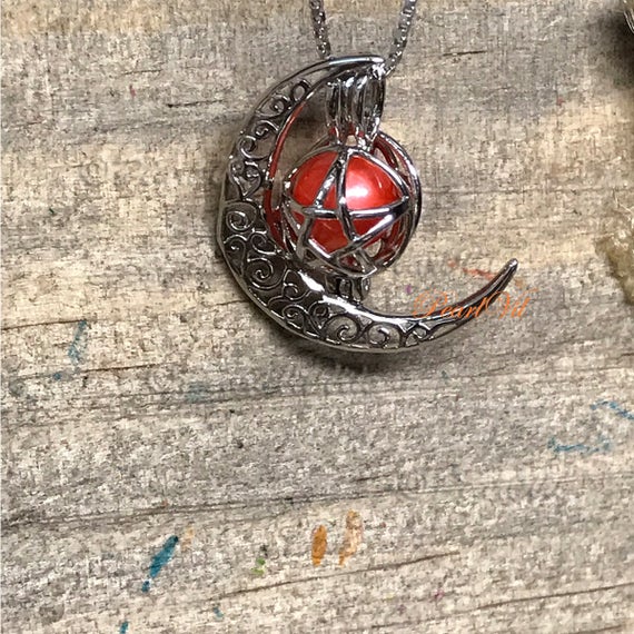 Oracle of Moon And Star Pearl Cage Pendant 925 Sterling Silver Option Chain USA