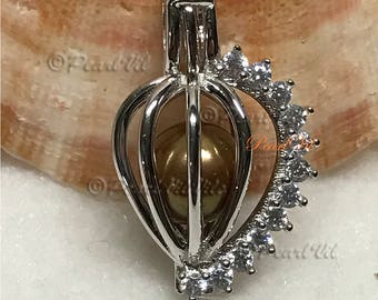 Stone Heart Pearl Cage Pendant 925 STERLING, wish pearl cage