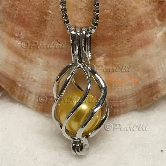 Twister Pearl Cage Pendant 925 Sterling Optional Chain Akoya - Sterling Silver Pearl Cage Pendant