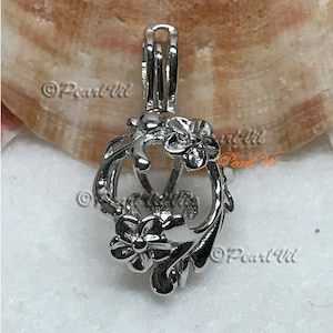 Circle Floral Flower Pearl Cage Pendant 925 STERLING, wish pearl cage