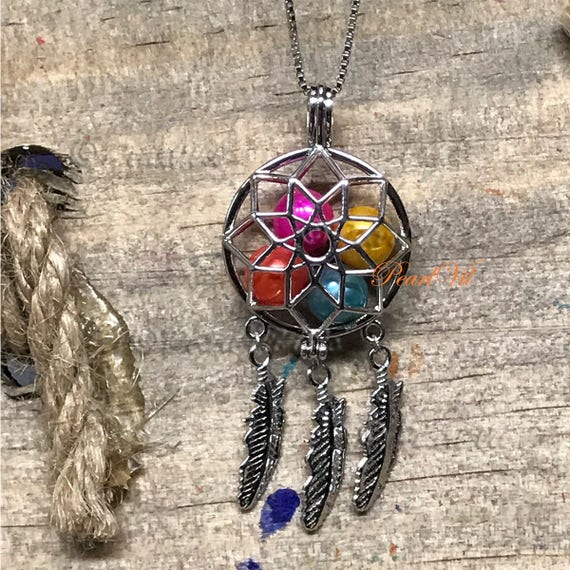 NO Akoya Oyster Pearl Fashion Dream Catcher Pearl Cage Floating Locket Necklace