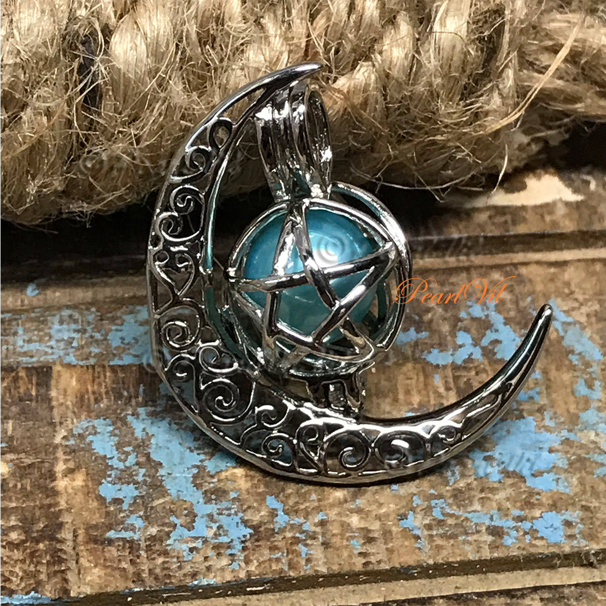 Oracle of Moon And Star Pearl Cage Pendant Optional Chain