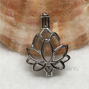 Lotus Flower Cage Pendant 925 STERLING, wish pearl cage