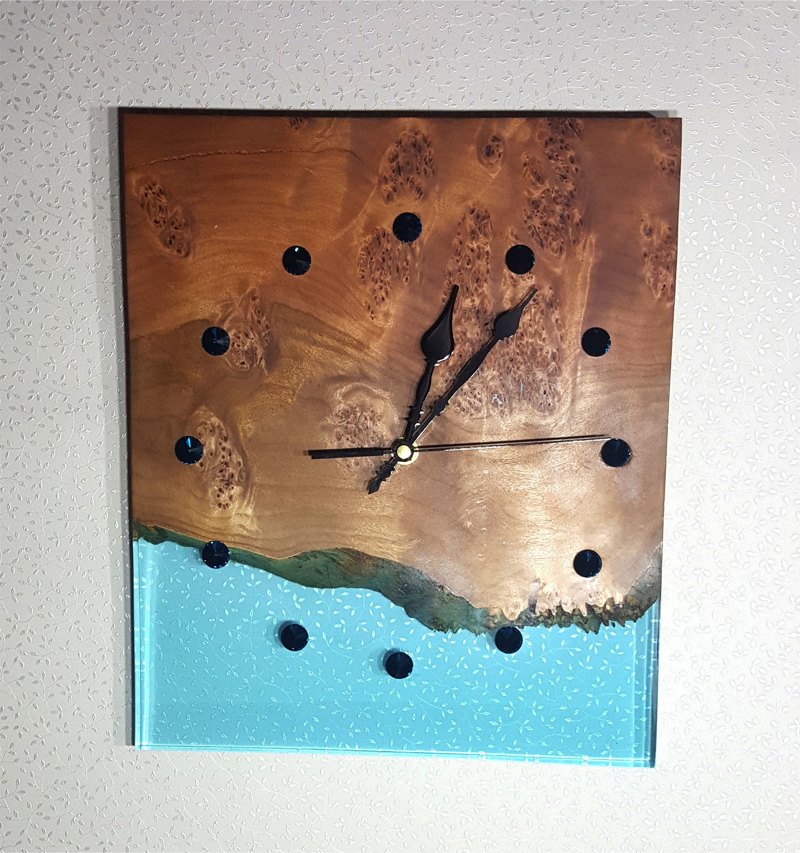 Square Wall Clock Wood Resin Clock Wall Wooden Clock Epoxy Etsy
