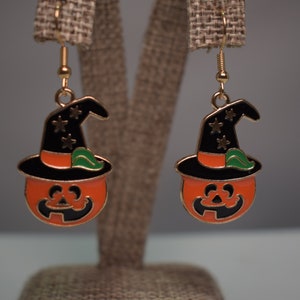 Jack-O-Lantern in Witch Hat Earrings