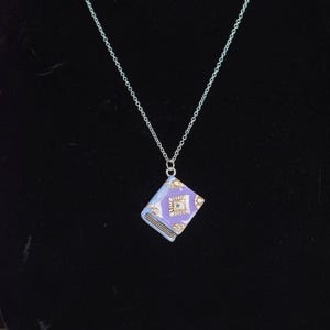 Hand Painted Book Necklace with Glass Rhinestones
