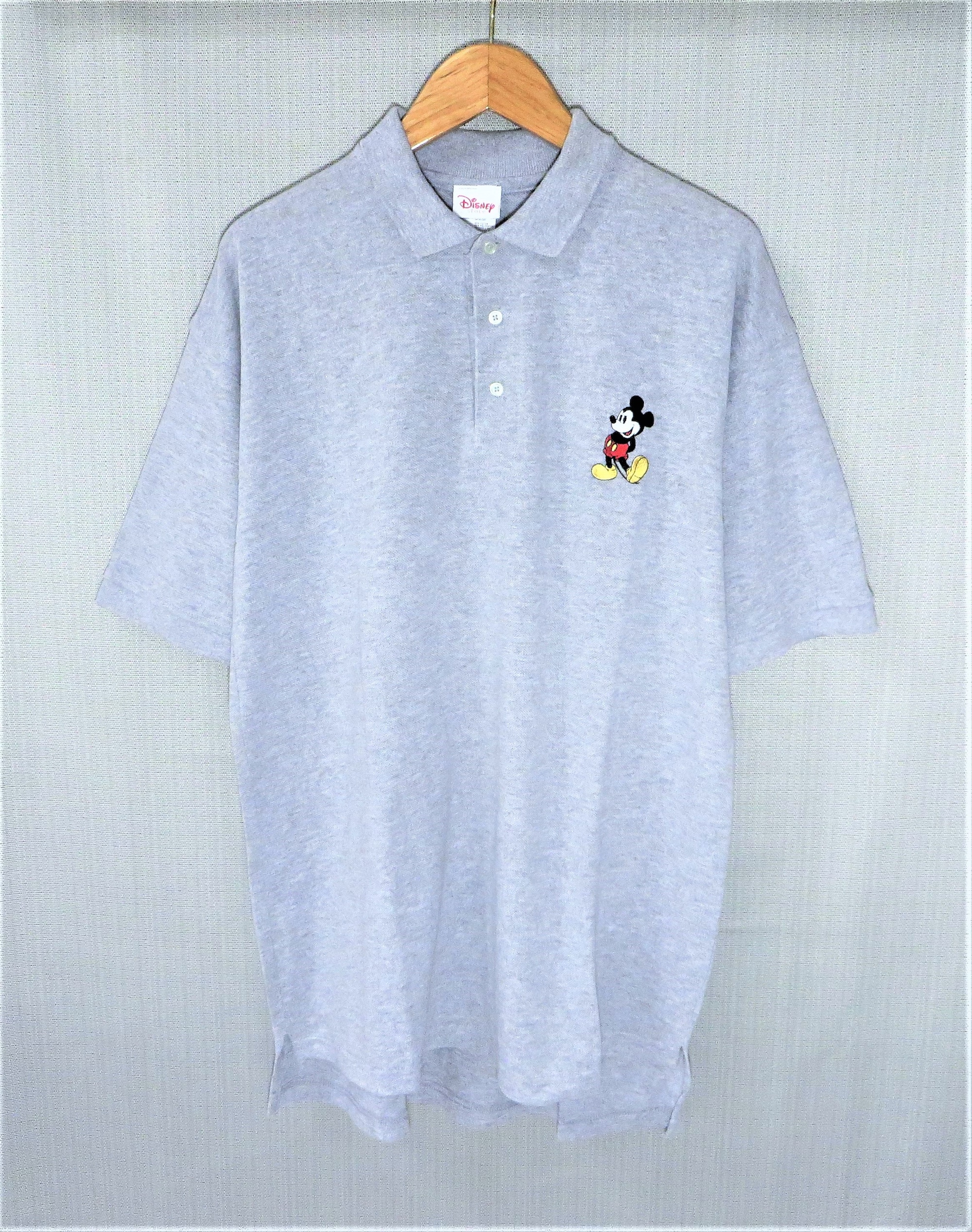 90s New Vintage Embroidered Classic Mickey Mouse Disney Polo Shirt Heather Gray Short Sleeve Pullover