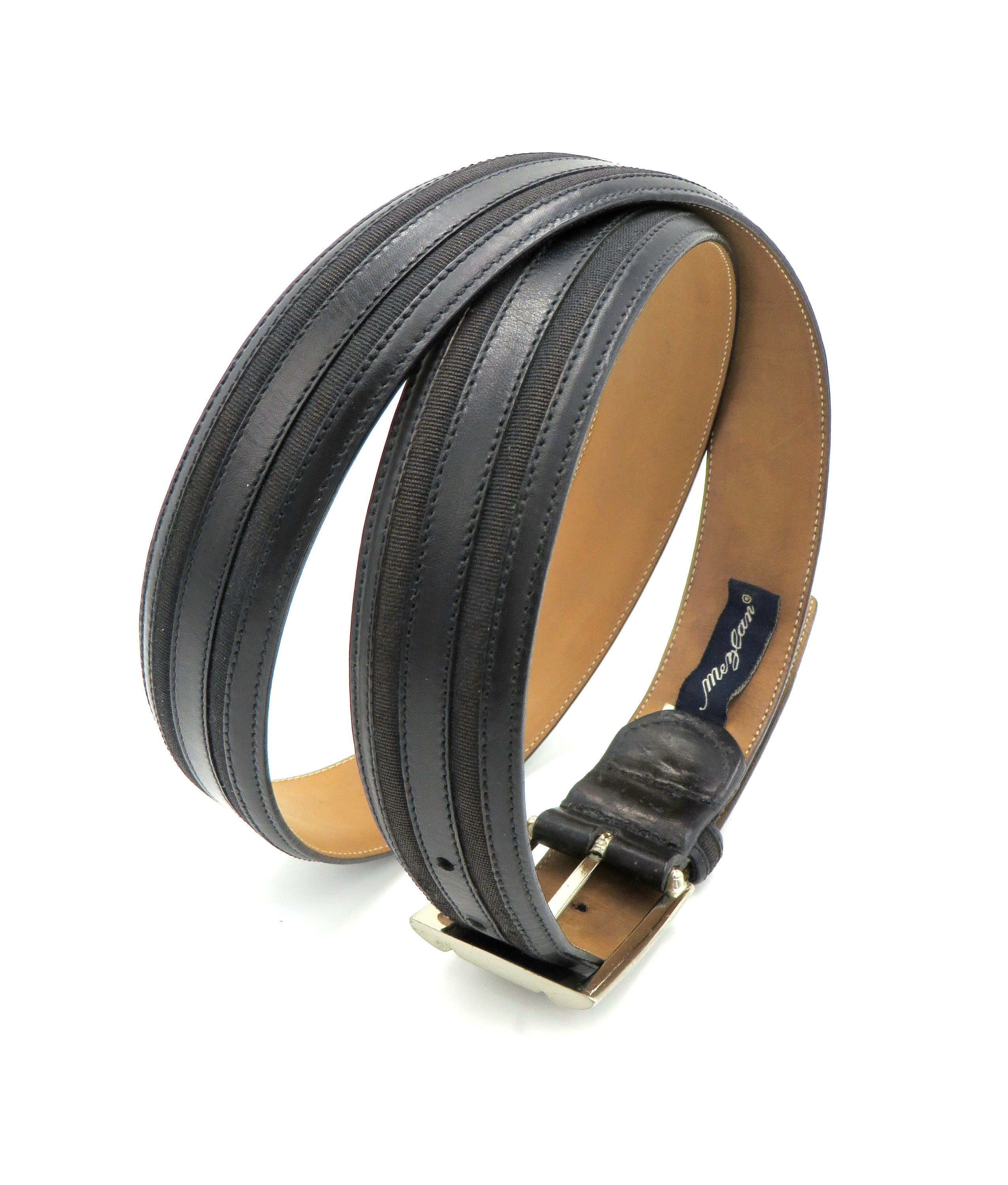 Vintage MEZLAN Fine Leather Black Belt Made in Spain Inset Top 