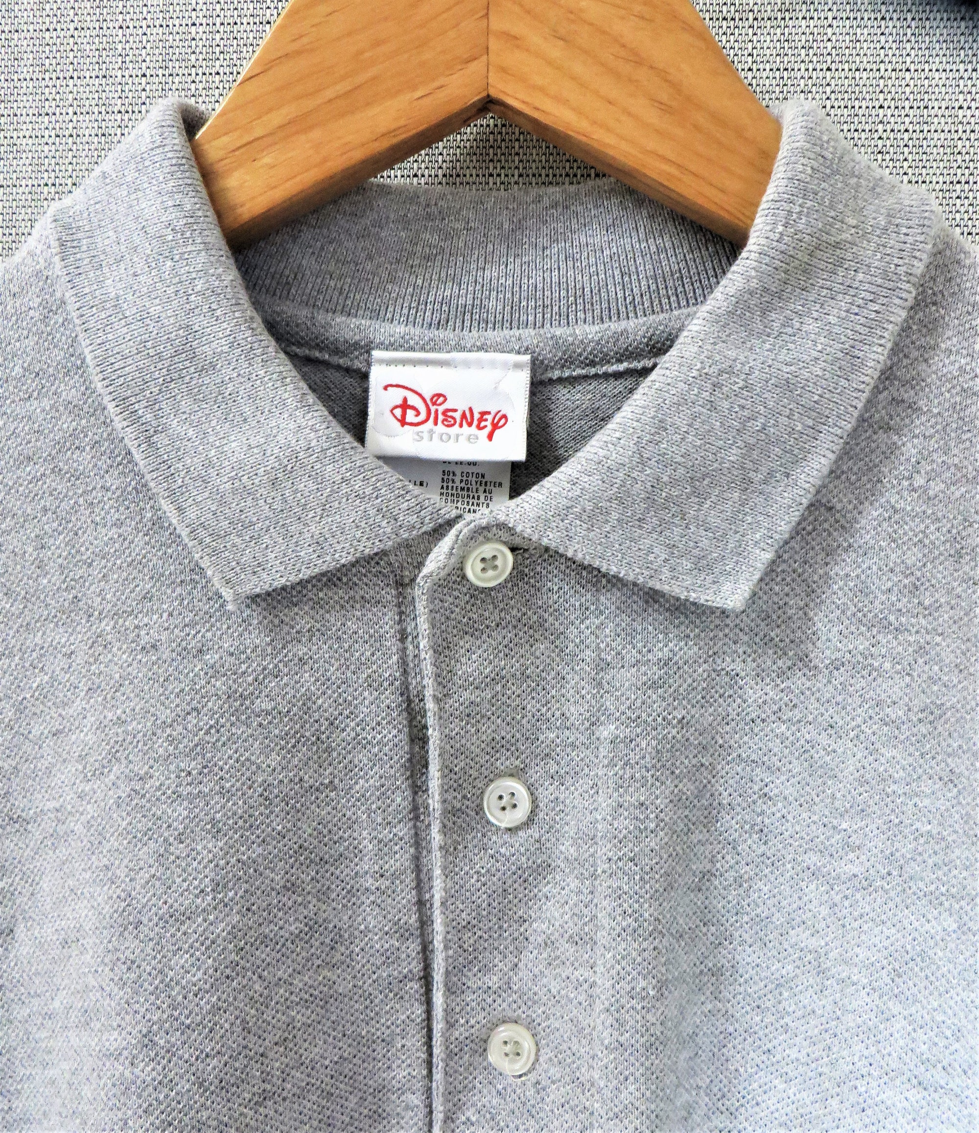 90s New Vintage Embroidered Classic Mickey Mouse Disney Polo Shirt Heather Gray Short Sleeve Pullover