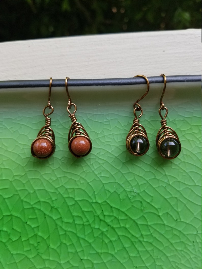 carnelian wire wrap earrings goldstone wire wrap earrings smoky quartz wire wrap earrings wire wrapped earrings