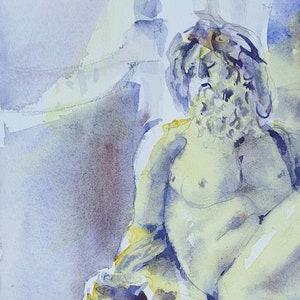 Rome Navona fountain detail watercolor, 4 Rivers Fountain painting detail, Rome fountain detail wall art, Bernini&#39;s sculpture piazza navona
