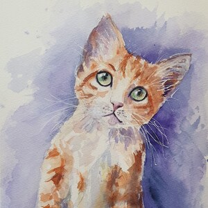 ginger kitten cat original watercolor painting, tabby kitten cat wall art, red kitten artwork, orange kitten cat, art kitten cat lover gift